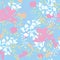 Bright background of flowers and leaves on a blue background. Floral vintage texture for fabric, tile and paper and wallpaper on