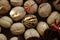 bright background. walnuts on a wooden table, beautiful walnut texture. healthy food