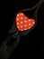 Bright balloon in the shape of a heart, on a black background. Colorful rubber heart in a zipper. Concept: open love, openness
