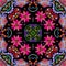 Bright bandana print with floral motifs. Colorful seamless pattern. Kaleidoscope. Summer silk scarf