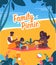 Bright Banner Family Picnic Lettering Cartoon.