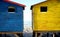 Bright beach changing rooms at Muizenberg, Cape Town