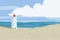 Bright beach sand dunes with the famous danish landmark lighthouse with blue sky background. Rubjerg Knude Lighthouse, LÃ¸nstrup