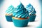 bright beaful cupcakes with blue cream for delicious sweet dessert