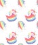 Bright beautiful lovely cute fairy magical colorful unicorns and rainbows pattern vector illustration