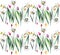 Bright beautiful lovely vertical spring pattern of colorful tulips and gentle daffodils watercolor