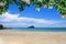 Bright beautiful seascape, sandy beach, clouds reflected in the water, natural minimalist background and texture