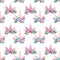 Bright beautiful spring lovely cute fairy magical colorful pattern of unicorns with eyelashes in the floral tender crown watercolo