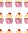 Bright beautiful tender lovely cute delicious tasty yummy summer dessert two cupcakes with red cherry pattern watercolor