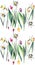 Bright beautiful vertical spring pattern of colorful tulips and gentle daffodils watercolor