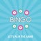 Bright bingo banner template with blue glowing background and balls