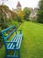 Bright Blue Bench in Gardens of Lismore Castle