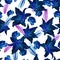 Bright blue blooming Seamless floral pattern of exotic tropical lilies flowers and leaves