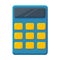 Bright blue calculator with yellow buttons in cartoon style.