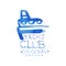 Bright blue emblem for yacht club. Concept of summer travel or yachting sport. Watercolor painting for business