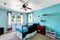 Bright blue girls room interior