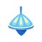 Bright blue humming top. Children toy. Classic spinning top. Plastic whirligig. Flat vector icon