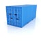 Bright blue metal freight shipping container on white backgroun