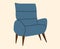 Bright, blue, modern colorful comfortable Armchair. Upholstered furniture for rest and relaxation