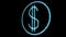 Bright blue neon dollar sign in dynamics on a black