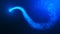 Bright blue neon glowing fast moving streams of bright particles. Light trace of a wave. Particle movement effect