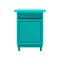 Bright blue public postbox. Street mailbox on short legs. Iron container for letters. Postal service. Flat vector icon