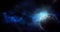 Bright blue radiance of stars in space and planet, abstract space 3d illustration