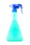 A bright blue spray bottle