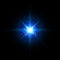 Bright blue star cluster, galaxy. Lens flare. Glowing blue stars in dark space. Shining galaxy in depths of space. Shiny abstract