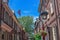 Bright blue Summer sky over Historic Elfreth`s Alley Philadelphia, Pennsylvania