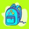 Bright blue turquoise hand drawn school backpack on green background