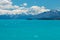 Bright blue waters of Lake Pukaki, a major tourist attraction on New Zealand`s South Island