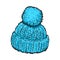 Bright blue winter knitted hat with pompon