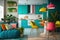 bright and bold colors bring a refreshing vibe to small apartment