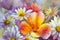 Bright bouquet of spring flowers oil painting.