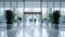 Bright Business Workplace With People Walking In Blurred Motion - People Walking In A Glass Building