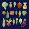 Bright cartoon style vegetable. Eating set. Vector Vegetables.