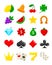 Bright casino flat icons set. Vector slot-machine symbols.