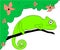 A bright chameleon is sitting on a tree