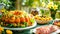 Bright and Cheerful Easter Buffet with Savory Cake and Sliced Meats