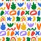 Bright childish colorful seamless pattern with simple organic shapes. Vector background with spots, blobs on white