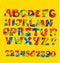 Bright childish style letter set. geometry textures funny font