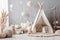 Bright children\\\'s bedroom with a wigwam