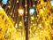 Bright Christmas Street Illumination on the facade of the buildings. Burning lanterns on Nikolskaya street in Moscow