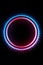 Bright circle with black background and red circle with blue lights. Generative AI