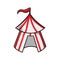 Bright circus tent, white with red stripes, vector cartoon