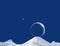 Bright clear blue sky, a star, lunar solar eclipse over mountains hills  illustration in blue and white.