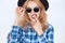 Bright closeup portrait picture of funny teenage girl in shades