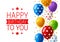 Bright color balloons with ornate and confetti on white background - birthday greeting card design