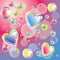 Bright color hearts and soap bubbles
